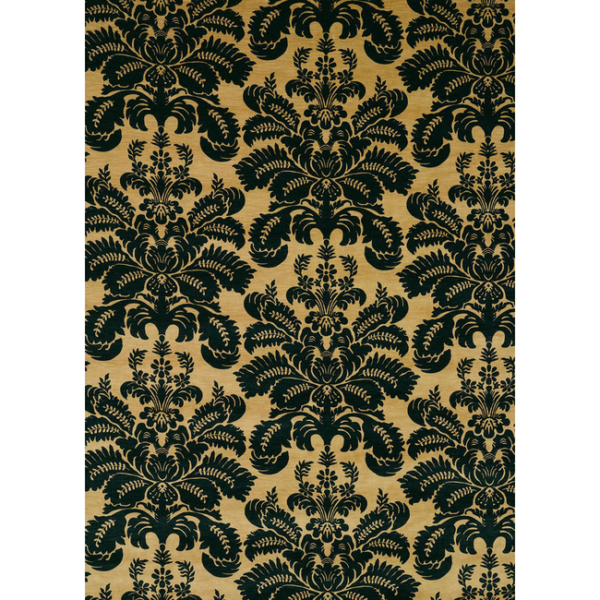 G P & J BAKER SIMPLY DAMASK MARCHMONT DAMASK - CAMEL/BLACK upholstery fabric swatch for sample-first furniture planning