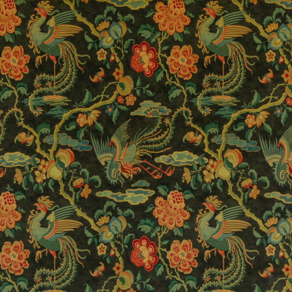 G P & J Baker CHIFU VELVET - CHARCOAL/MULTI upholstery fabric swatch for sample-first furniture planning