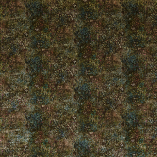 G P & J Baker PERSIAN GARDEN VELVET - TEAL/SPICE upholstery fabric swatch for sample-first furniture planning