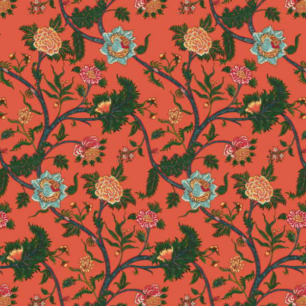 GASTON Y DANIELA PALAMPORE - CORAL upholstery fabric swatch for sample-first furniture planning