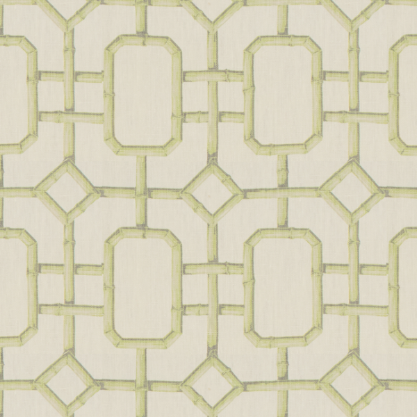 KRAVET COUTURE JAN SHOWERS DESIGNS GLAMOROUS BAMBU FRET - CELERY upholstery fabric swatch for sample-first furniture planning