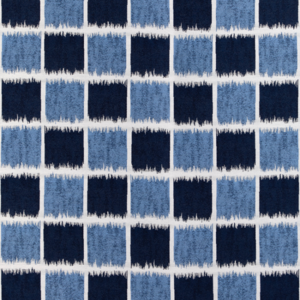KRAVET COUTURE RIVIERA COLLECTION IKAT SQUARES - MARINE upholstery fabric swatch for sample-first furniture planning