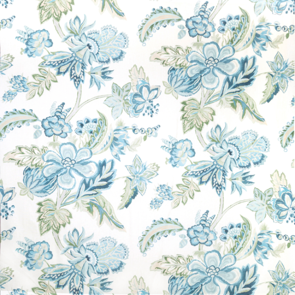 LEE JOFA AVONDALE AUGUSTINE PRINT - AQUA upholstery fabric swatch for sample-first furniture planning