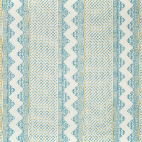 LEE JOFA AVONDALE WHITAKER PRINT - OCEAN/GOLD upholstery fabric swatch for sample-first furniture planning