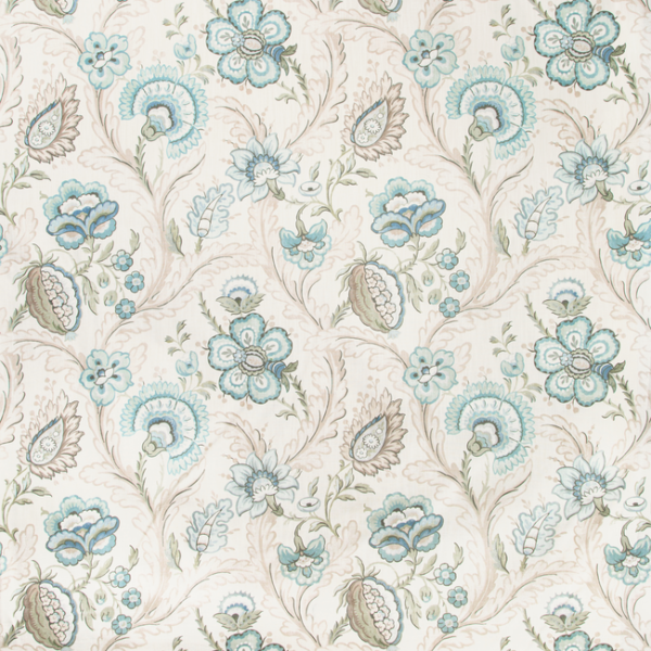 LEE JOFA AVONDALE WIMBERLY PRINT - AQUA/SAGE upholstery fabric swatch for sample-first furniture planning