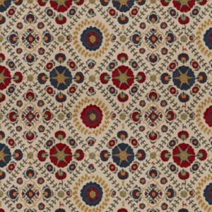 Ayla Trellis - Indigo/red upholstery fabric swatch