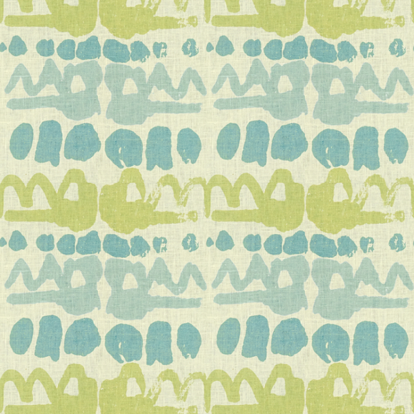 LEE JOFA BLITHFIELD ALTAMIRA - LIME/BLUE upholstery fabric swatch for sample-first furniture planning