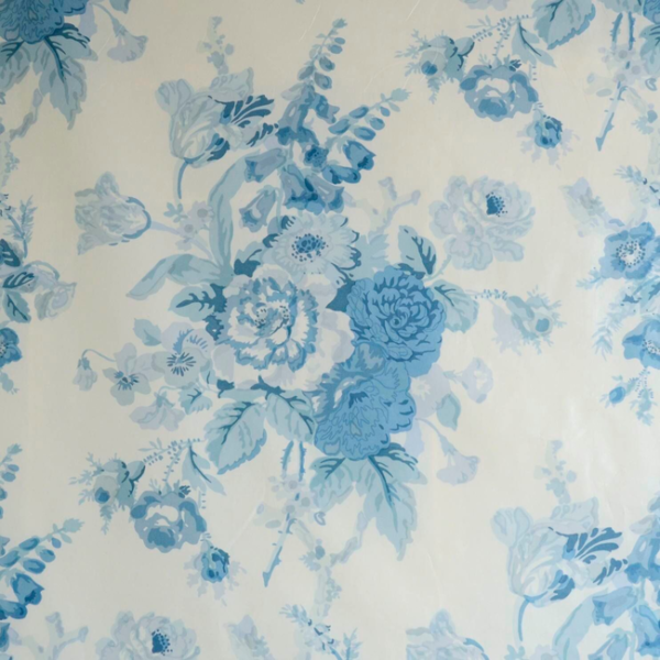 LEE JOFA BLITHFIELD GRENVILLE GLAZED CHINTZ - BLUE upholstery fabric swatch for sample-first furniture planning