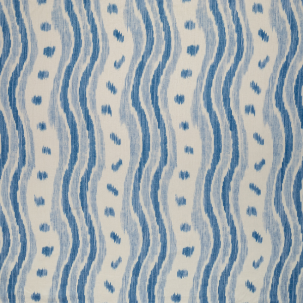 LEE JOFA BLITHFIELD IKAT STRIPE - AZURE upholstery fabric swatch for sample-first furniture planning