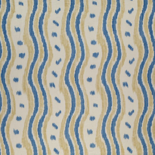 LEE JOFA BLITHFIELD IKAT STRIPE - BLUE/YELLOW upholstery fabric swatch for sample-first furniture planning