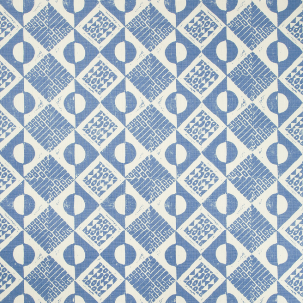 LEE JOFA CIRCLES AND SQUARES - AZURE upholstery fabric swatch for sample-first furniture planning