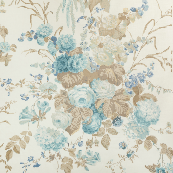 LEE JOFA LEE JOFA 200 FLORAL BOUQUET - AQUA/DUNE upholstery fabric swatch for sample-first furniture planning