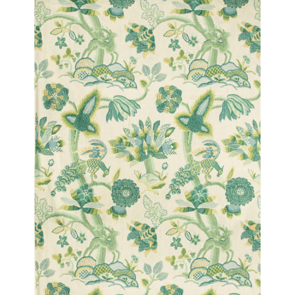 LEE JOFA LEYLAND PRINT - EMERALD/TEAL upholstery fabric swatch for sample-first furniture planning