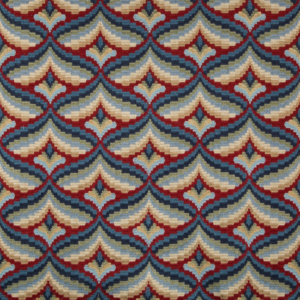 Manor House Giles Embroidery - Red/blue upholstery fabric swatch
