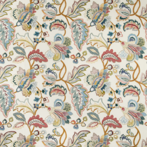 Manor House Orford Embroidery - Red/blue upholstery fabric swatch