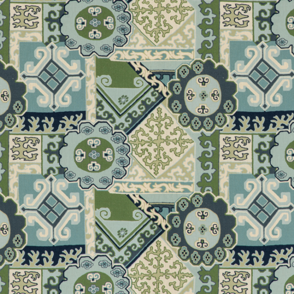 LEE JOFA MINDORO BATANGAS PRINT - AQUA/LEAF upholstery fabric swatch for sample-first furniture planning