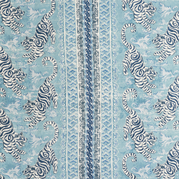 LEE JOFA MINDORO BONGOL PRINT - SKY upholstery fabric swatch for sample-first furniture planning