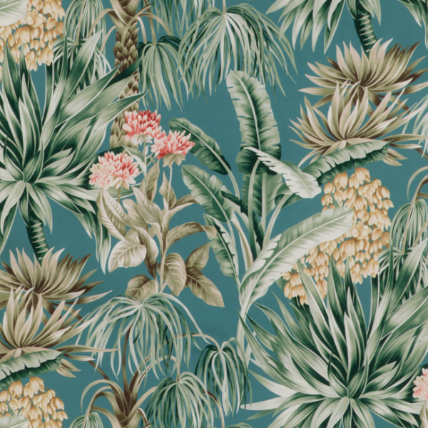 LEE JOFA MINDORO CALUYA PRINT - LAGOON upholstery fabric swatch for sample-first furniture planning