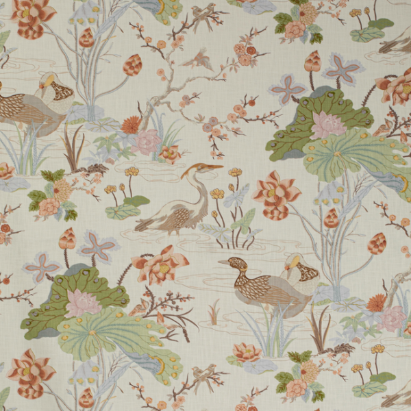 LEE JOFA MINDORO LUZON PRINT - APRICOT upholstery fabric swatch for sample-first furniture planning