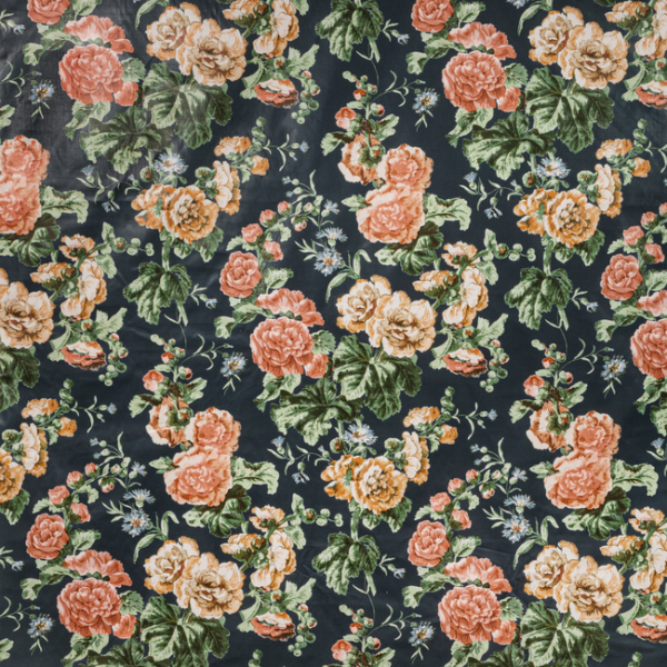 LEE JOFA OSCAR DE LA RENTA IV UPTON COTTON - NAVY/CORAL upholstery fabric swatch for sample-first furniture planning