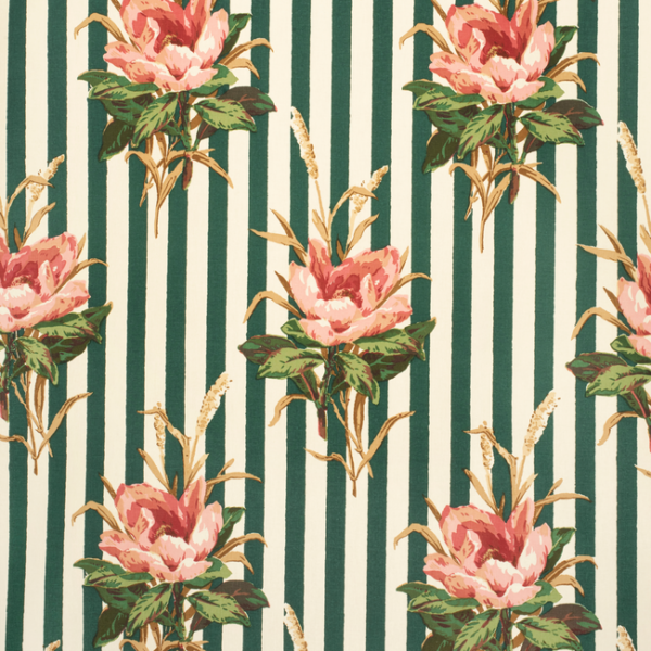 LEE JOFA PAOLO MOSCHINO PAOLO MOSCHINO FABRICS MELBA FLOWER STRIPE - PINK upholstery fabric swatch for sample-first furniture planning