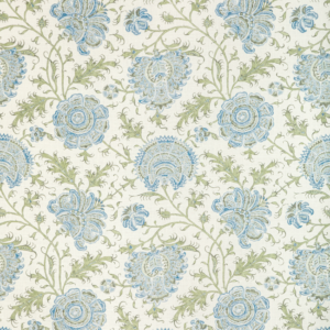 Sarah Bartholomew Indiennes Floral - Sea upholstery fabric swatch