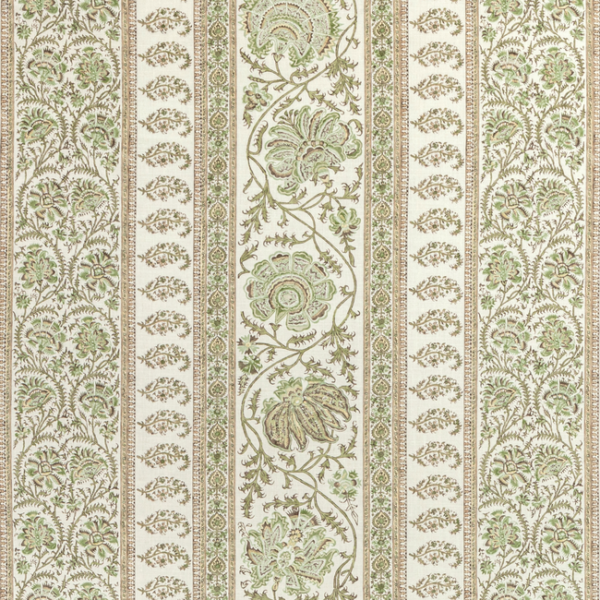 LEE JOFA SARAH BARTHOLOMEW INDIENNES STRIPE - IVY upholstery fabric swatch for sample-first furniture planning