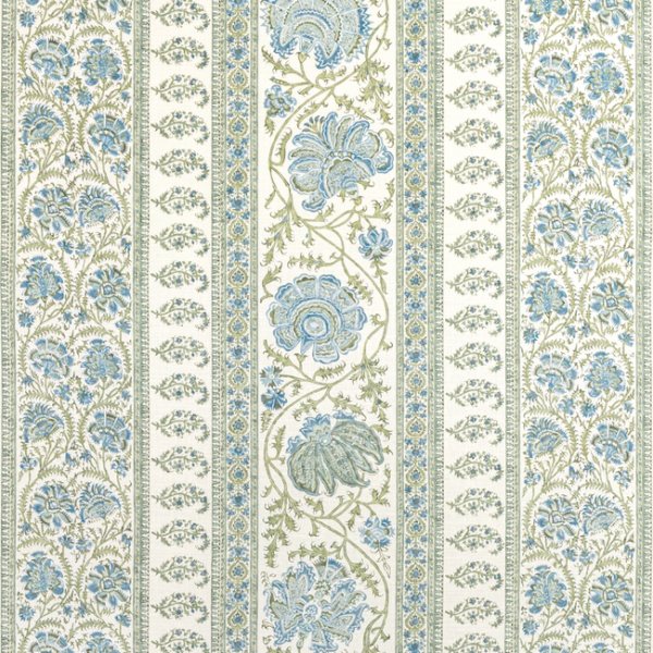 LEE JOFA SARAH BARTHOLOMEW INDIENNES STRIPE - SEA upholstery fabric swatch for sample-first furniture planning