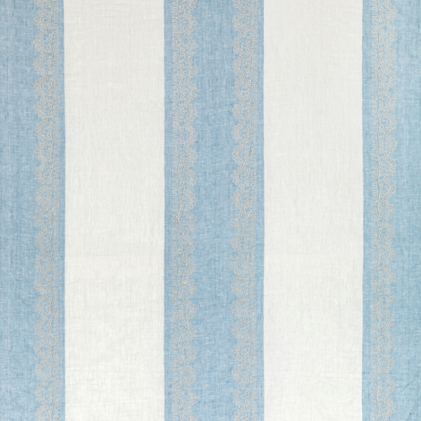 LEE JOFA SUMMERLAND BANNER SHEER - DENIM upholstery fabric swatch for sample-first furniture planning