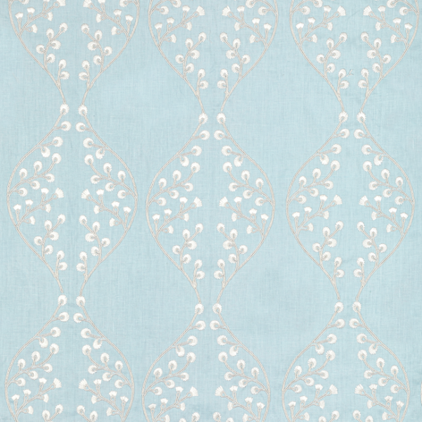 LEE JOFA SUMMERLAND LILLIE EMBROIDERY - SKY upholstery fabric swatch for sample-first furniture planning