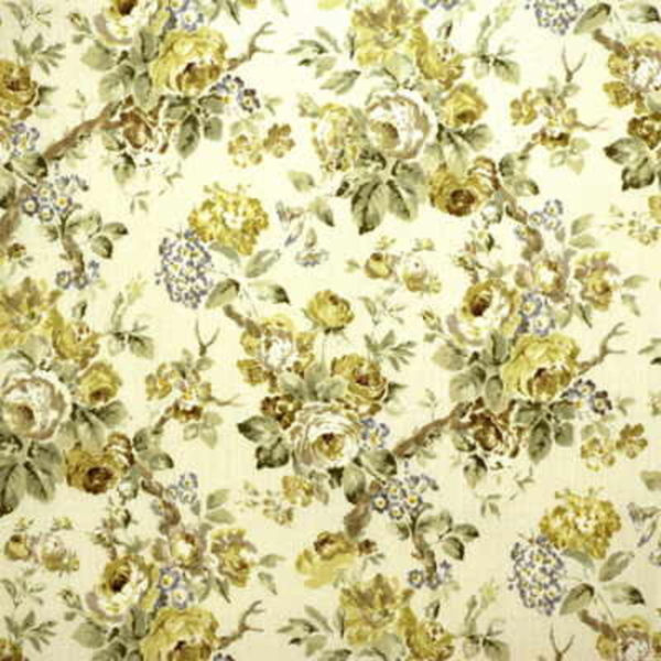 LEE JOFA SUZANNE RHEINSTEIN HOLLYHOCK GARDEN ROSES - LIME/LEAF upholstery fabric swatch for sample-first furniture planning