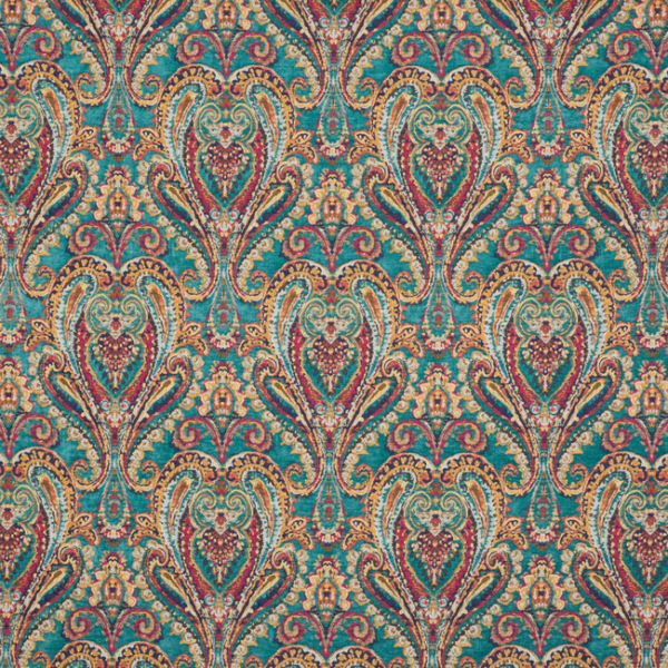 MULBERRY BOHEMIAN TRAVELS BOHEMIAN PAISLEY - TEAL upholstery fabric swatch for sample-first furniture planning
