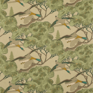 Mulberry Icons Fabrics Flying Ducks - Emerald upholstery fabric swatch