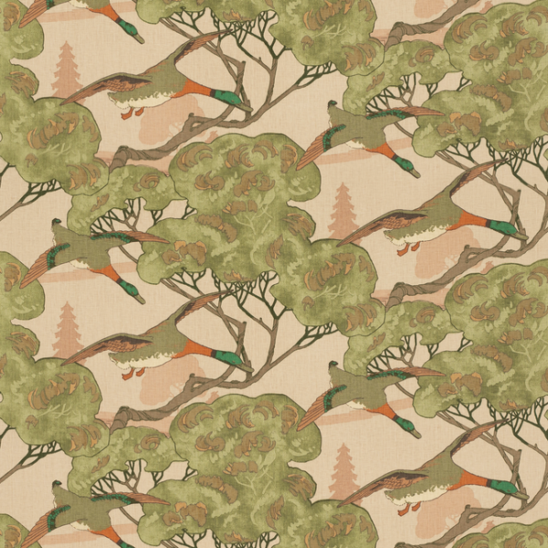MULBERRY ICONS FABRICS FLYING DUCKS - PLASTER upholstery fabric swatch for sample-first furniture planning