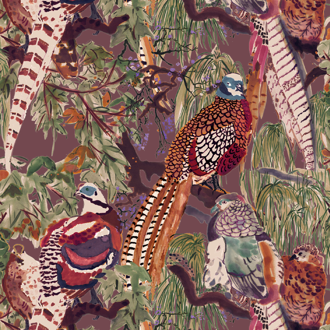 MULBERRY ICONS WALLPAPERS GAME BIRDS - RED/PLUM FG101.V54.0