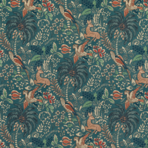 Mulberry Modern Country I Fantasia - Teal upholstery fabric swatch