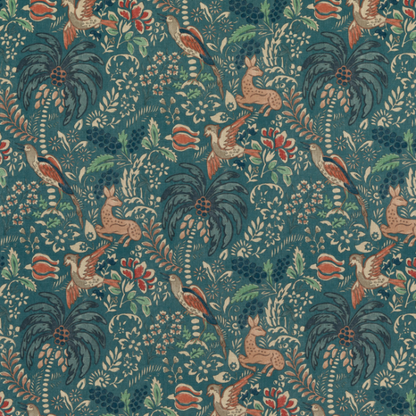 MULBERRY MODERN COUNTRY I FANTASIA - TEAL upholstery fabric swatch for sample-first furniture planning