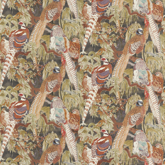 MULBERRY MODERN COUNTRY I GAME BIRDS LINEN - CHARCOAL FD305.A101.0