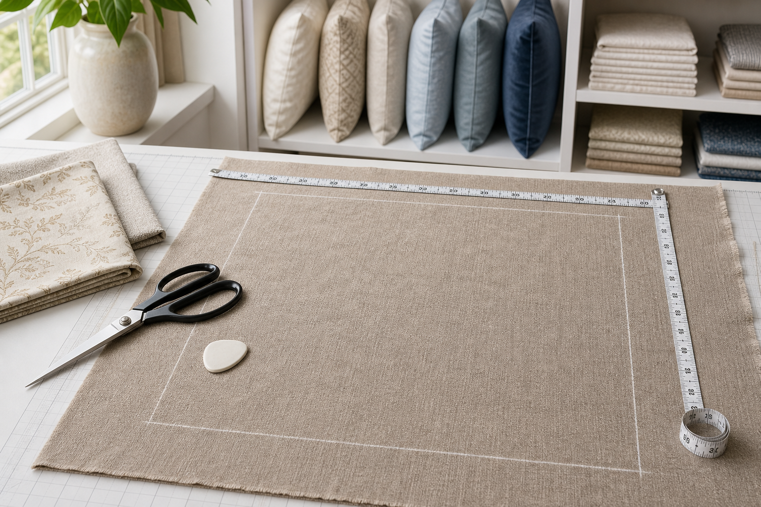 Measuring and cutting upholstery fabric for a DIY throw pillow panel