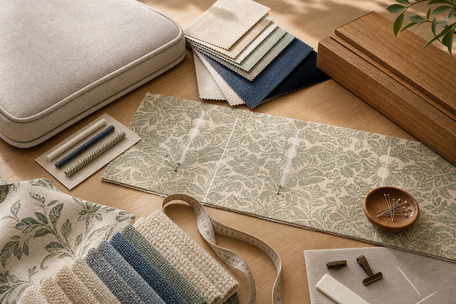 Bench Cushion Fabric quick decision interior image showing window seats fabric samples and project planning