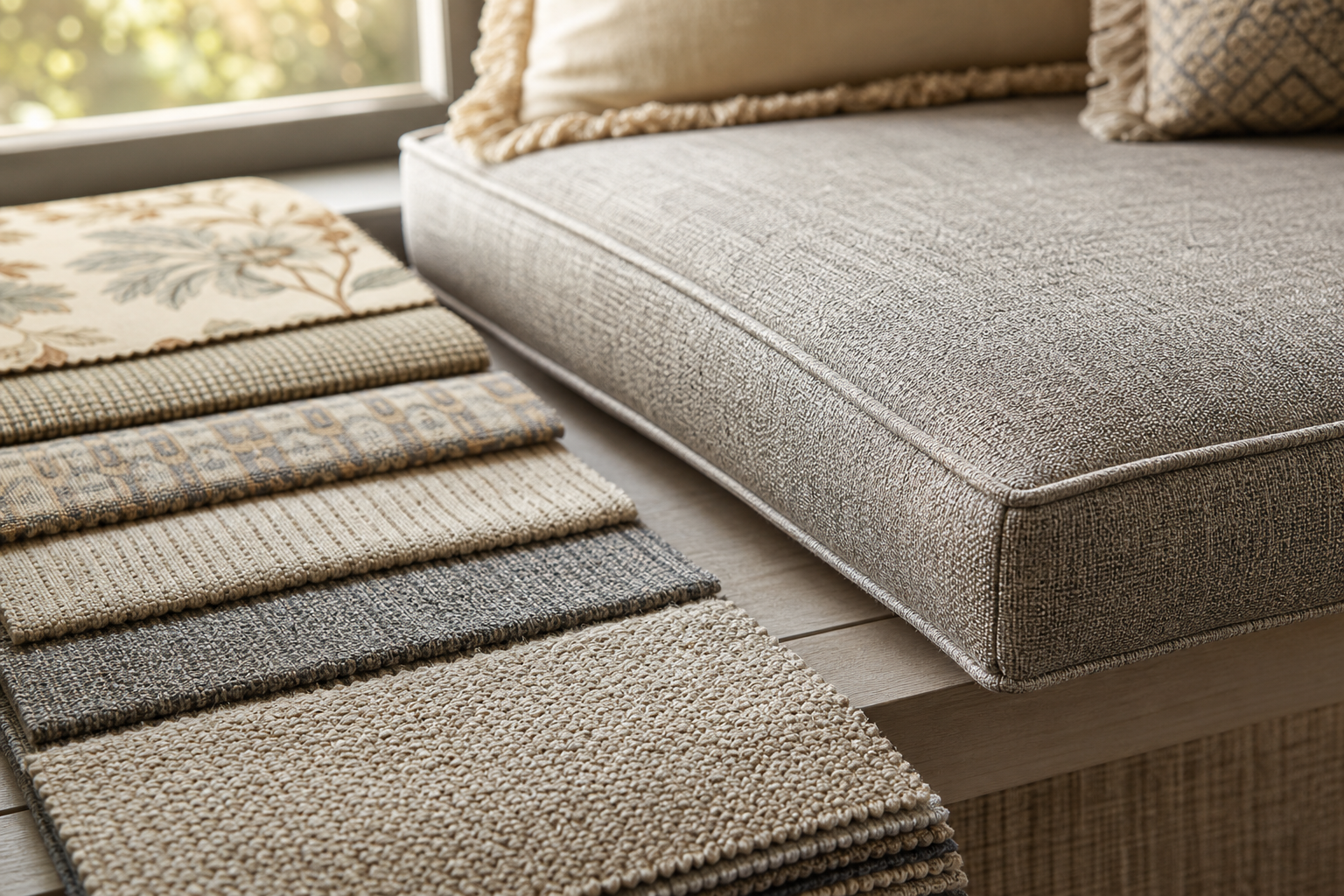 Bench Cushion Fabric tactile samples image showing window seats fabric samples and project planning