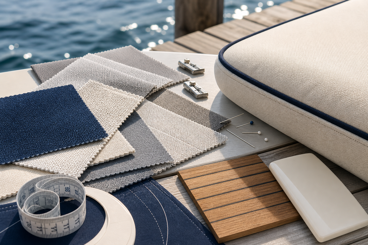 Boat Upholstery Fabric quick decision interior image showing marine seating cushions fabric samples and project planning
