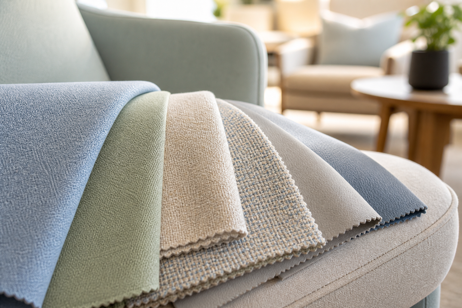 Healthcare Upholstery Fabric tactile samples image showing waiting-room chairs fabric samples and project planning