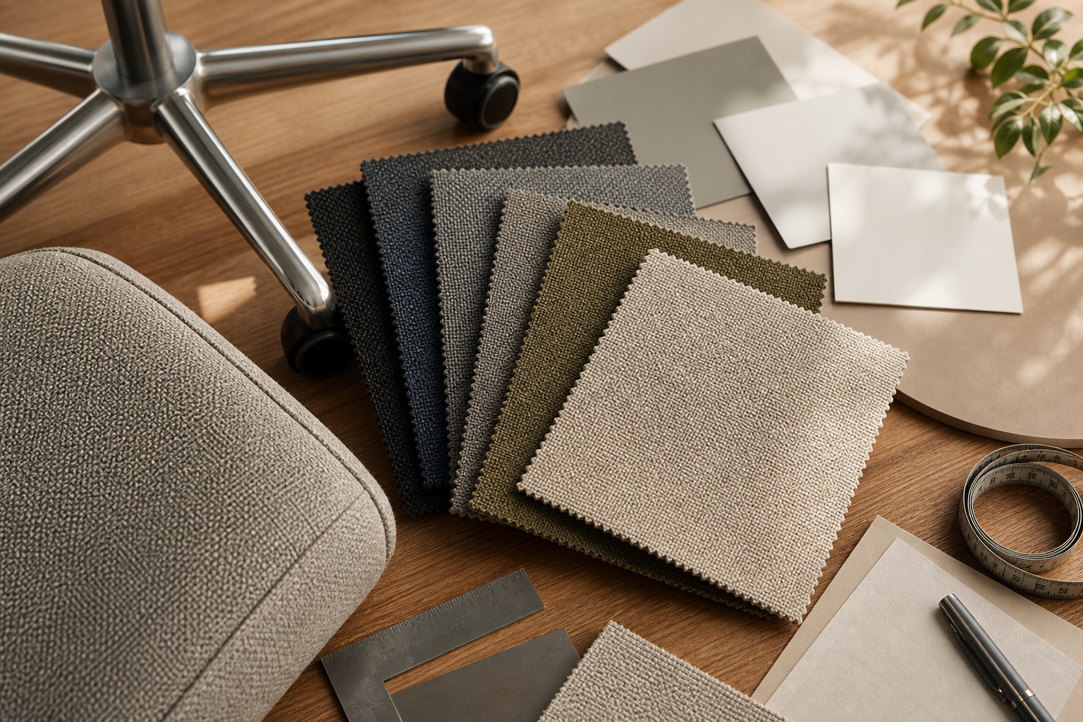 Office Chair Upholstery Fabric quick decision interior image showing task chairs fabric samples and project planning