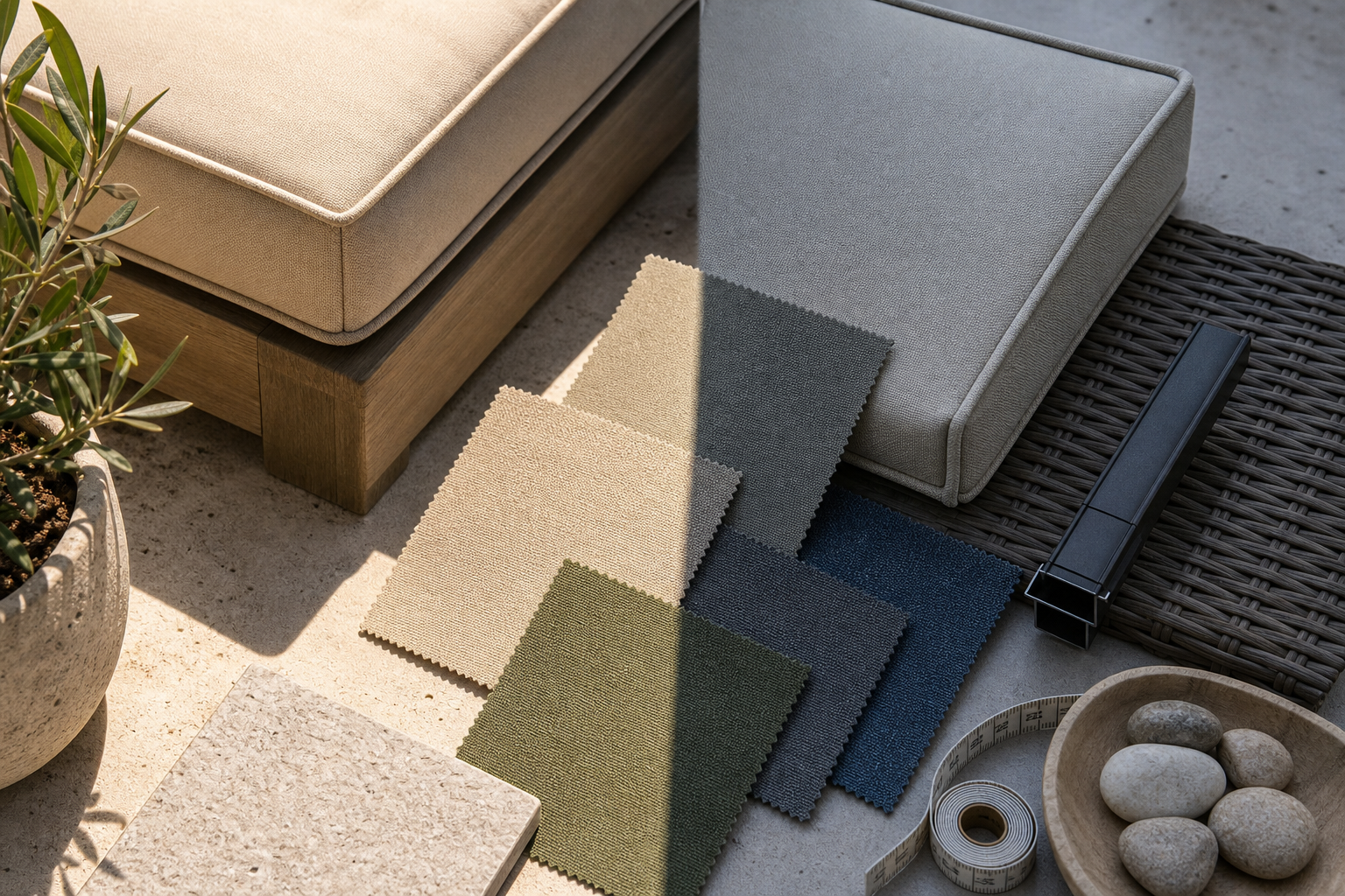 Patio Cushion Fabric quick decision interior image showing outdoor cushions fabric samples and project planning