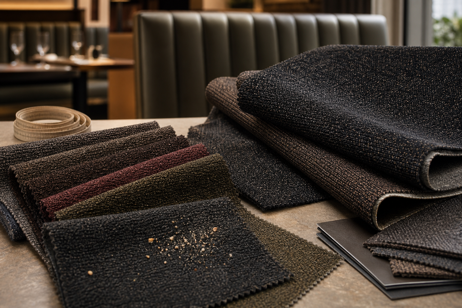 Restaurant Booth Upholstery Fabric tactile samples image showing banquette seating fabric samples and project planning