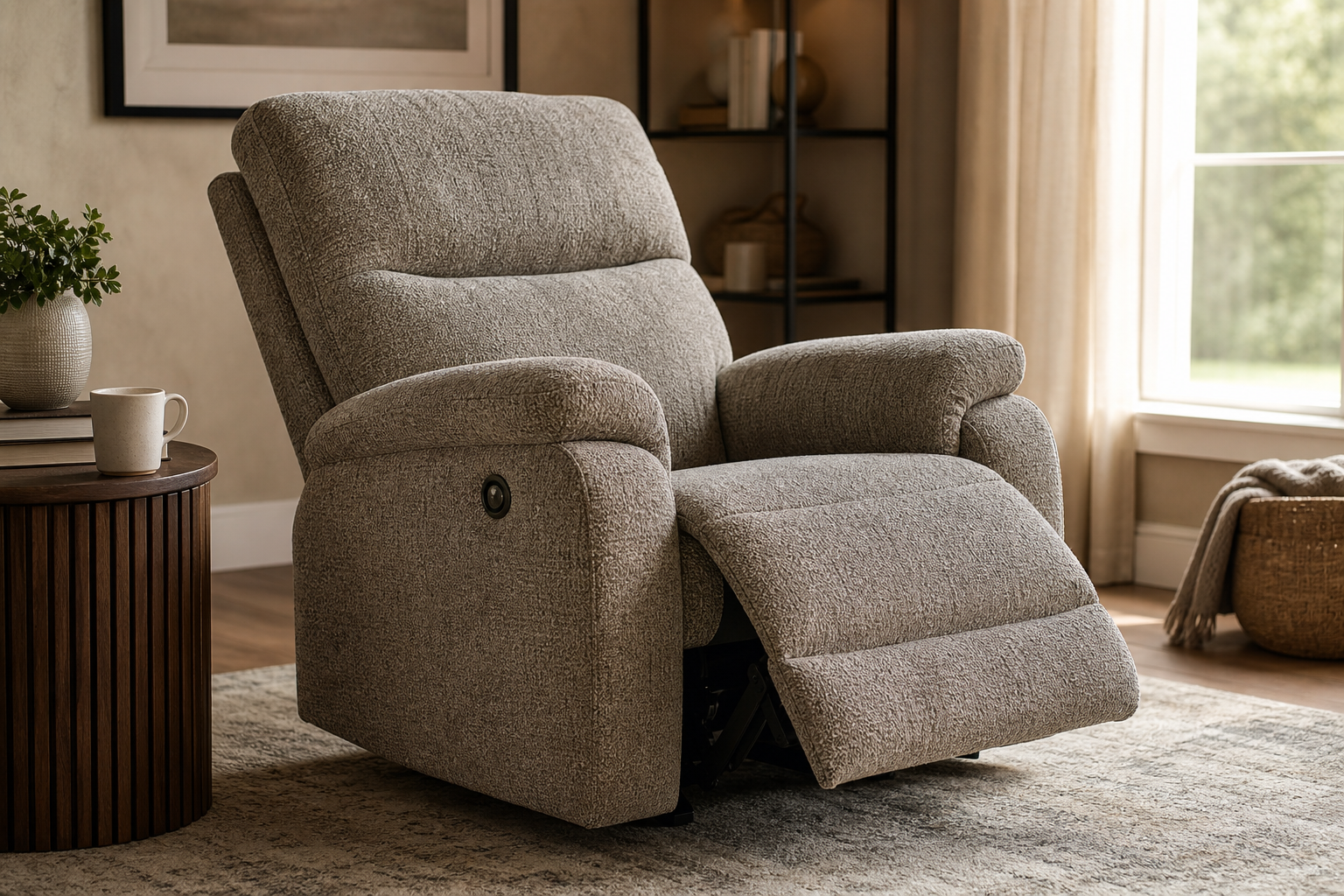 recliner upholstery fabric finished furniture context showing the fabric decision in a real room
