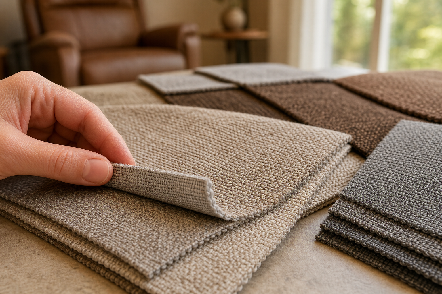 recliner upholstery fabric sample swatches showing texture, weave, backing, thickness, and color comparison