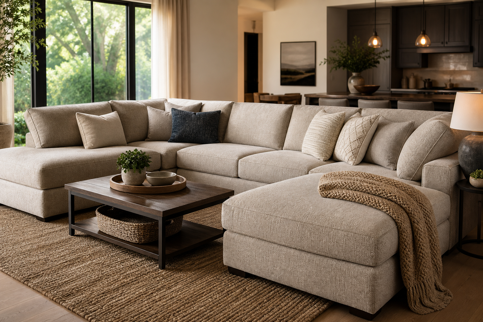sectional sofa fabric finished furniture context showing the fabric decision in a real room