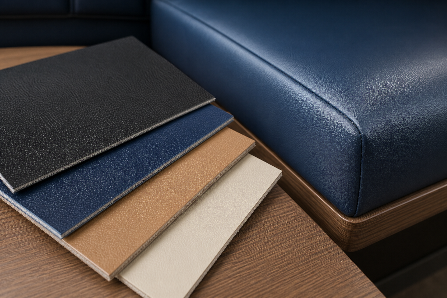 tactile samples image for vinyl upholstery fabric with durable easy-clean seating, smooth grain, seams, and sample planning